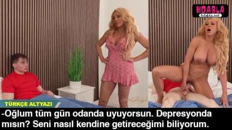 Oğlunu depresyondan çıkarmak için sikine oturdu boşaltana kadar zıpladı